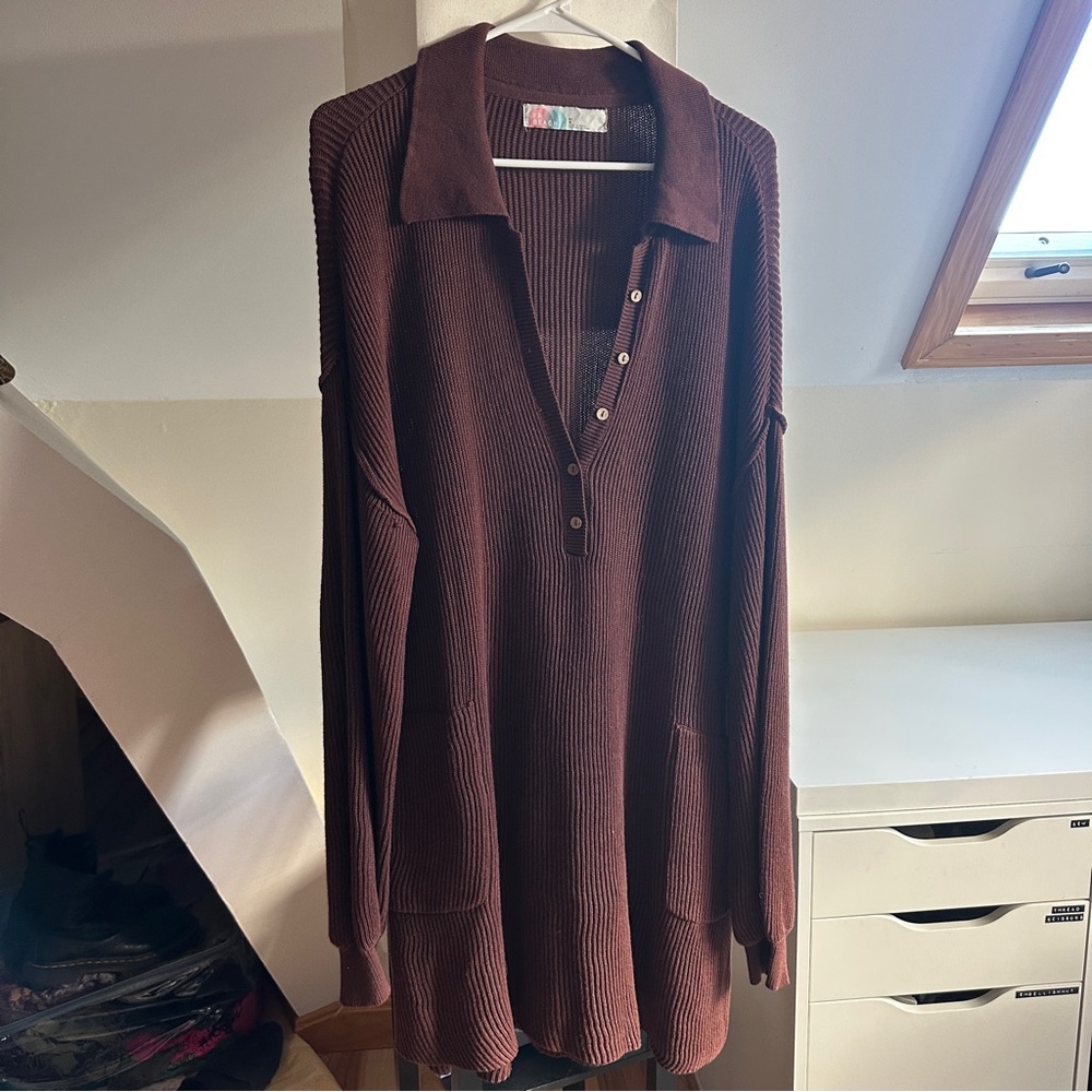 Free People Beach Brown Knit Polo Dress